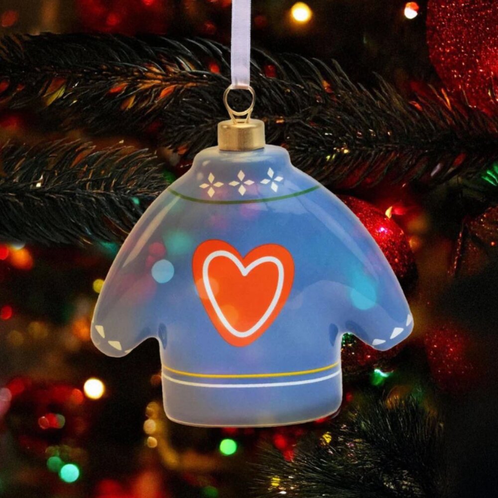 Brand New Lug Ceramic Blue Sweater Christmas Ornament